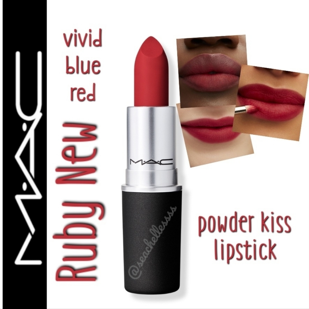 MAC Cosmetics Powder Kiss Lipstick Ruby New Vivid Blue Red Brand New In Box - Picture 2 of 8